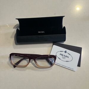 Prada eyewear glasses two tone maroon with certification included - real